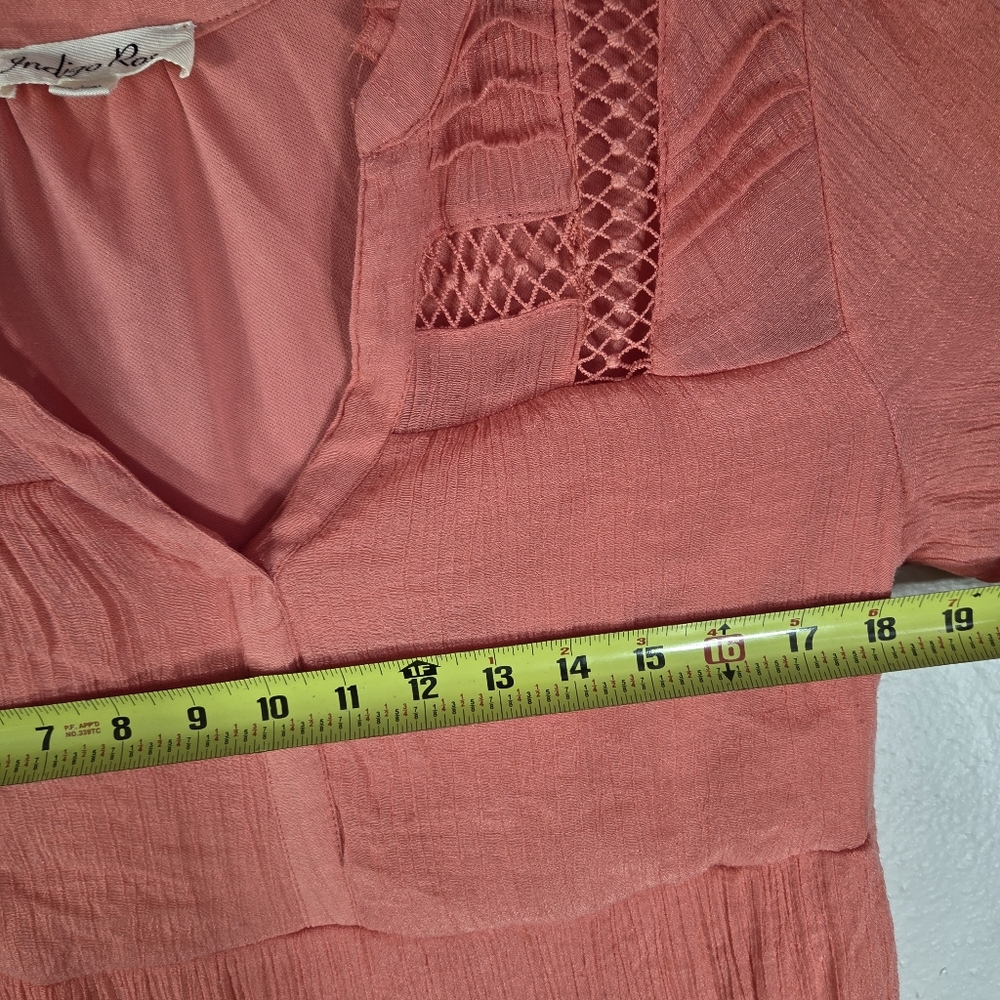 Indigo Rose Orange Size L Mini Swing Dress Embroidered Short Sleeves V-Neck - Picture 14 of 16